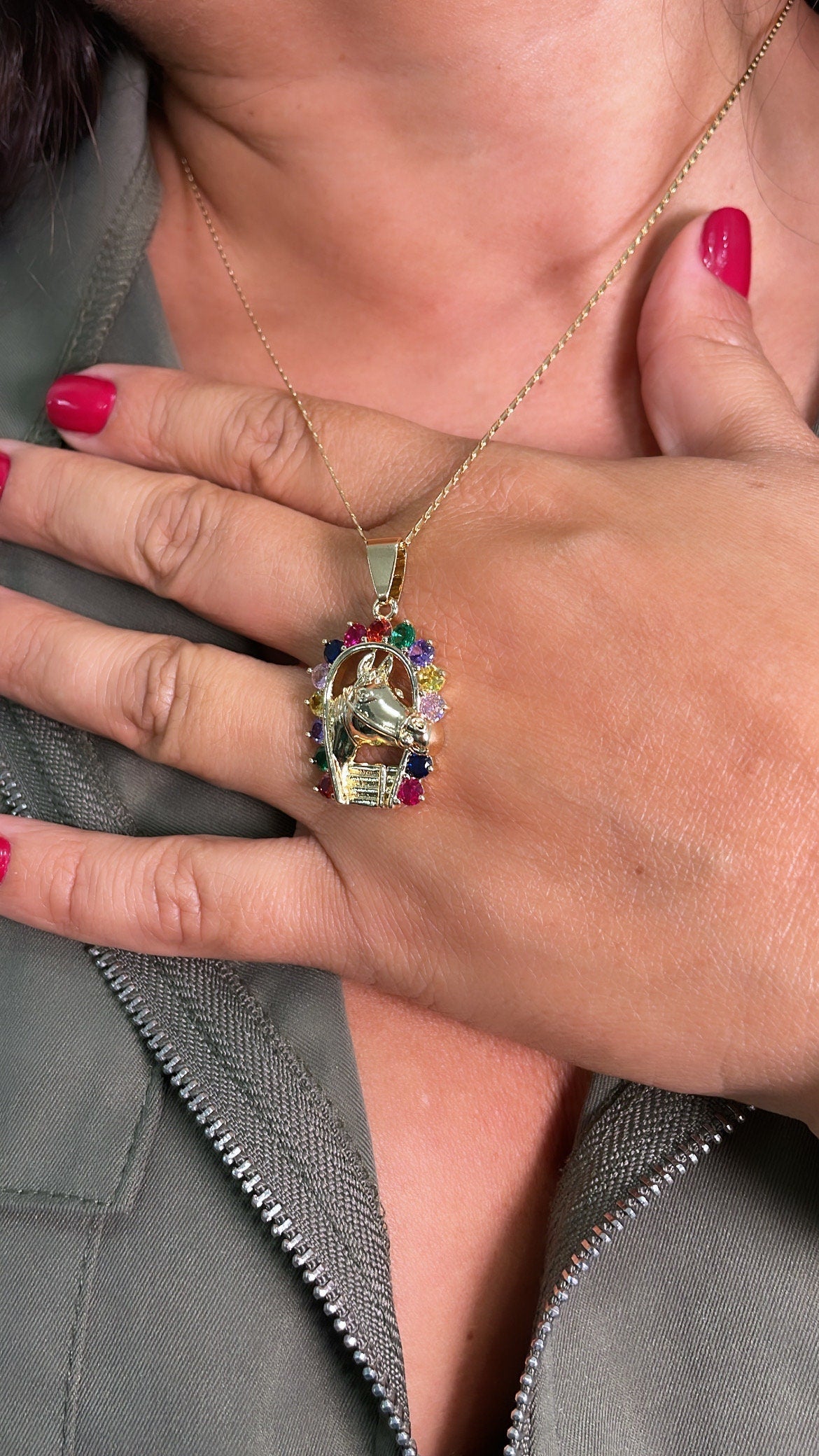 18k Gold Filled Multicolor Horse Shoe Engraved Pendant, Western theme, Cowboy Themed pendant