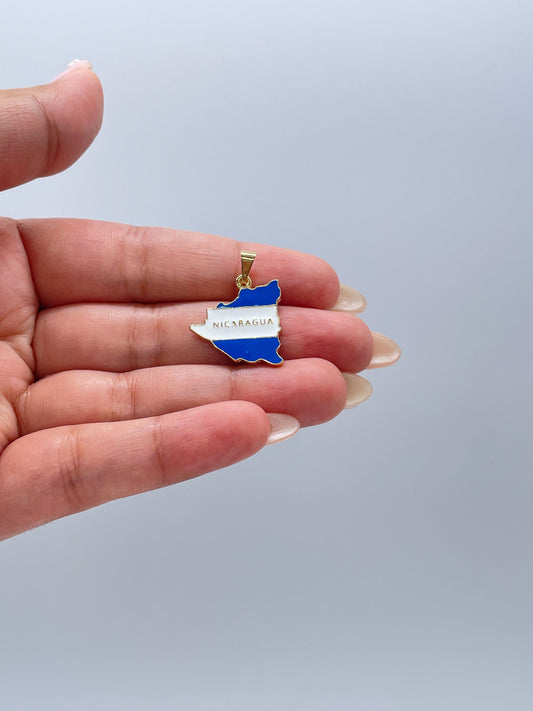 18k Gold Filled Enamel Nicaragua Pendant, Nicaragua Jewlery, Nicaragua Pendant