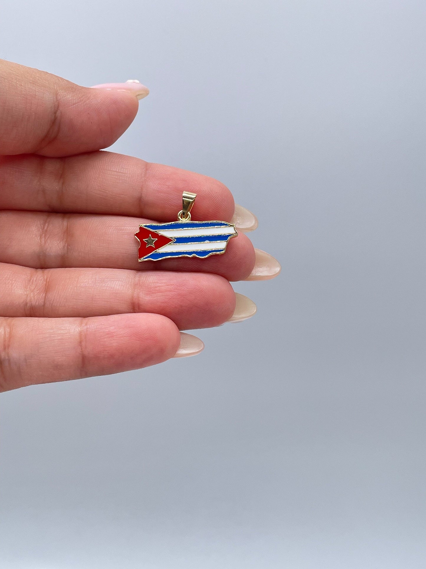 18k Gold Filled Enamel Cuban Pendant, Cuban Flag Jewlery, Gold Enamel pendant, Bandera de Cuba