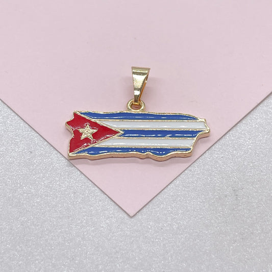 18k Gold Filled Cuban Flag Enamel Pendant