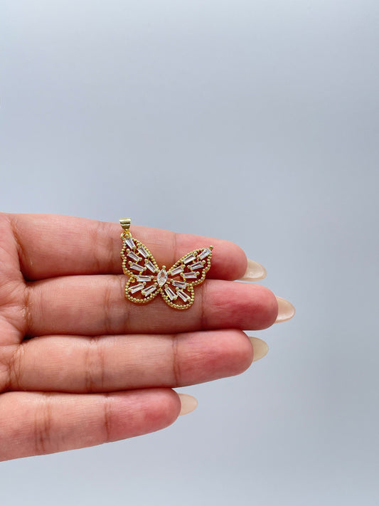 18k Gold Filled Butterfly Charm with CZ Baguette & Micro Pave Zirconia Butterfly Pendant
