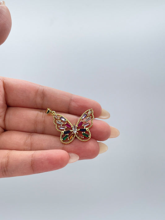 18k Gold Filled Butterfly Charm with Colorful Baguette Charms
