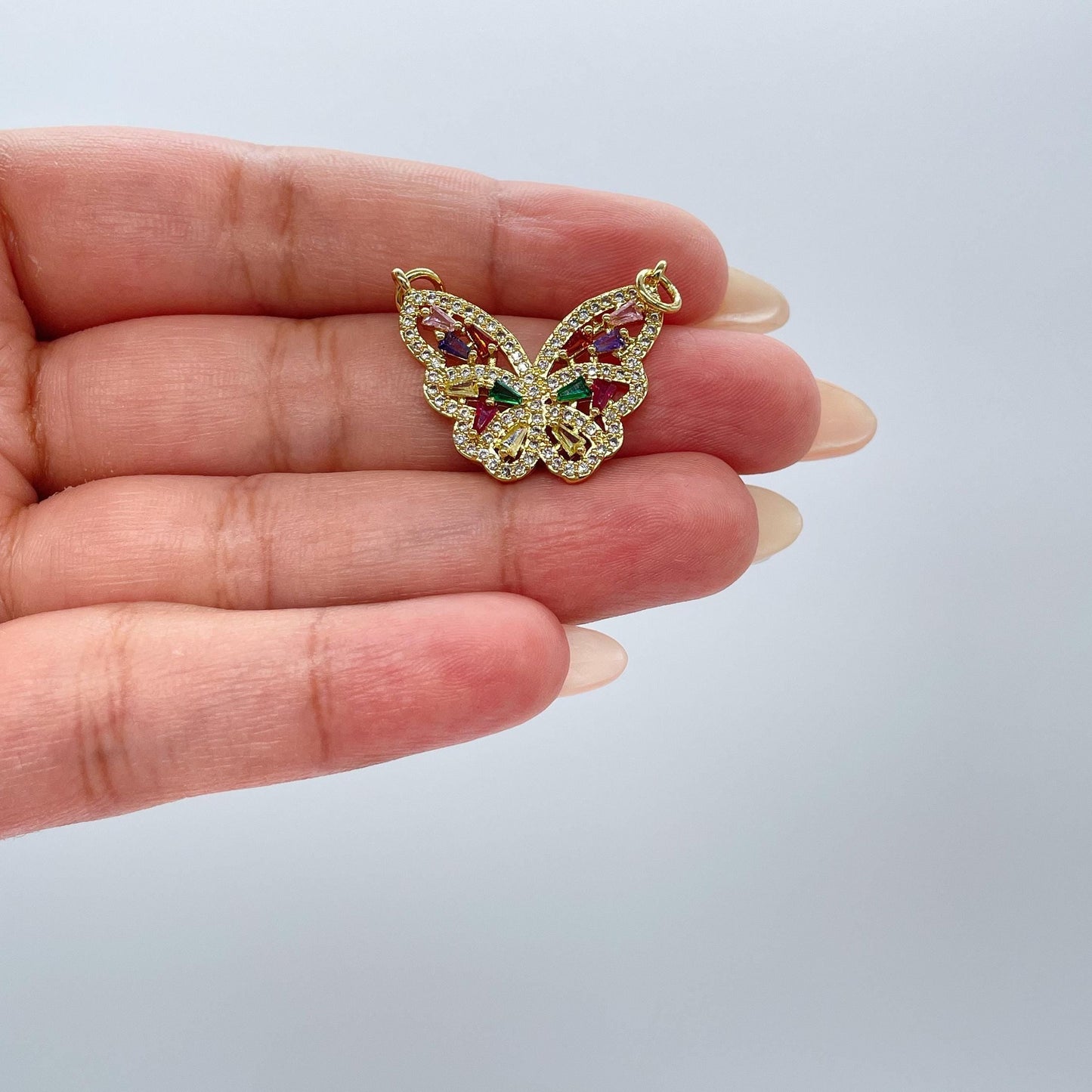 18k Gold Filled Butterfly Charm with Colorful Micro Pave Zirconia Multicolor Butterfly Pendant