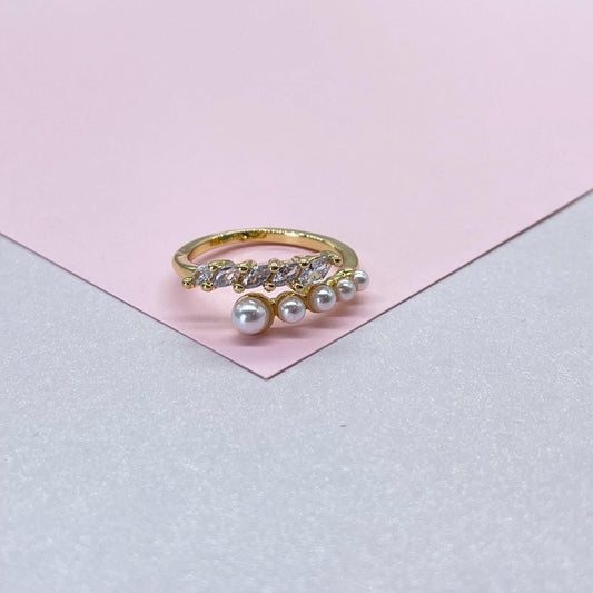 Adjustable 18k Gold Filled CZ and pearl wrap Ring Dainty Jewelry