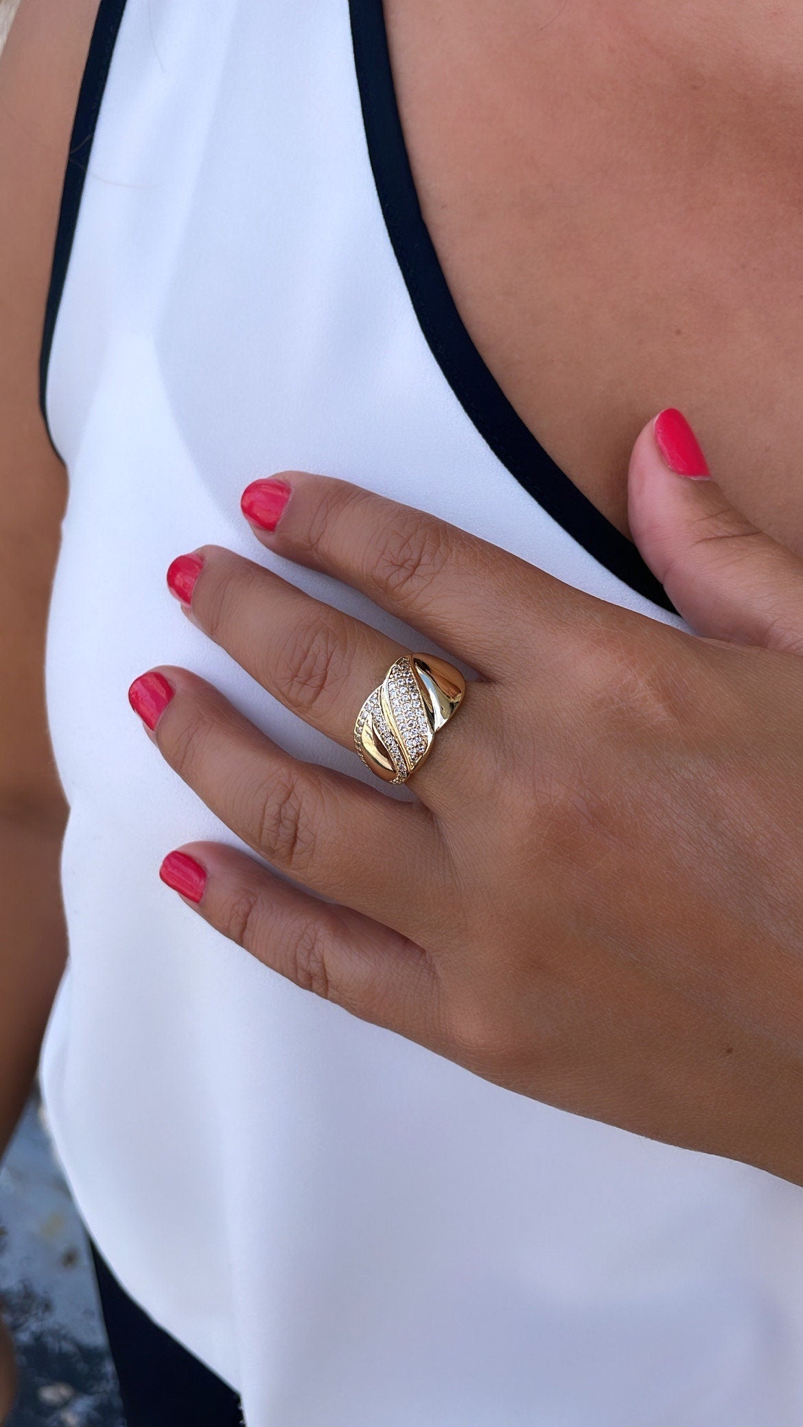 18k Gold-filled Adjustable CZ Fancy Ring