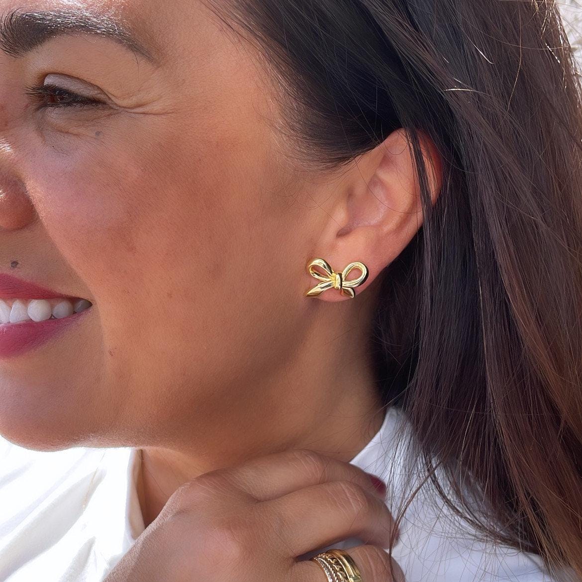 18k Gold Filled Plain Smooth Bow Studs, Available in 2 Styles