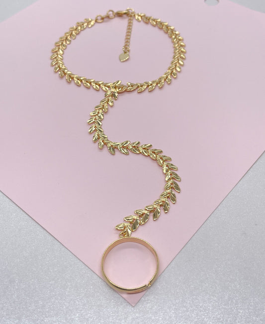 18K Gold Filled Fish Tail Link Clone With smooth Band Adjustable Ring