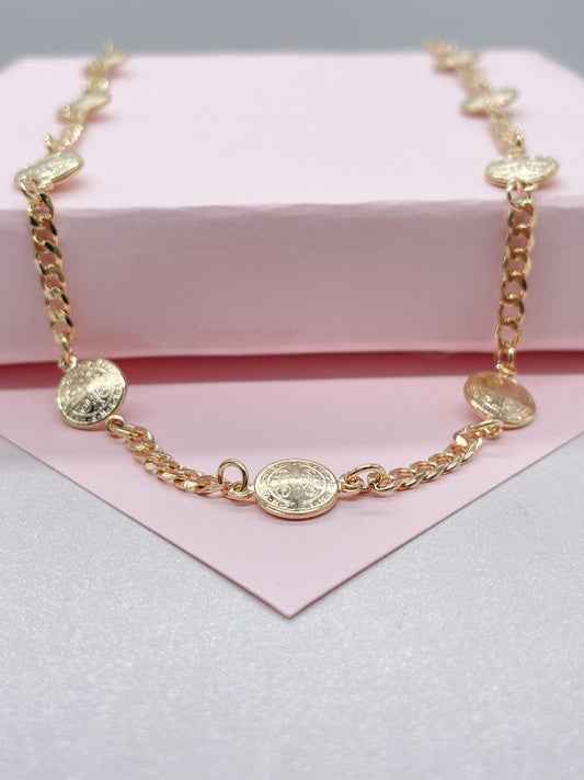 18k Gold Filled 8mm medallion and cuban link St Benedict Choker