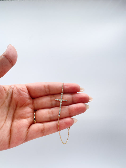 18k Gold Filled Rose Gold Dainty Box Chain Bacelet with CZ cross