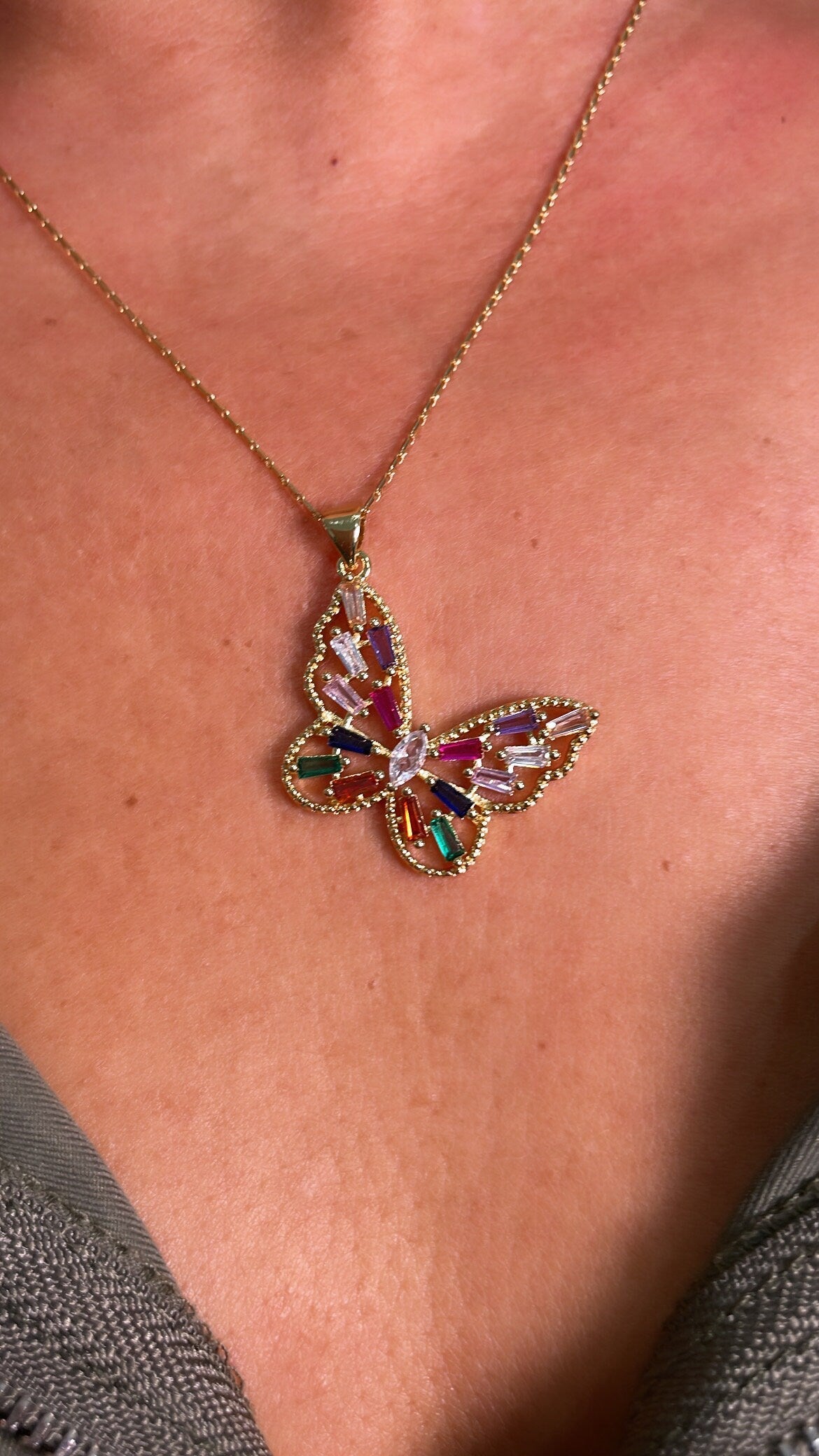 18k Gold Filled Butterfly Charm with Colorful Baguette Charms