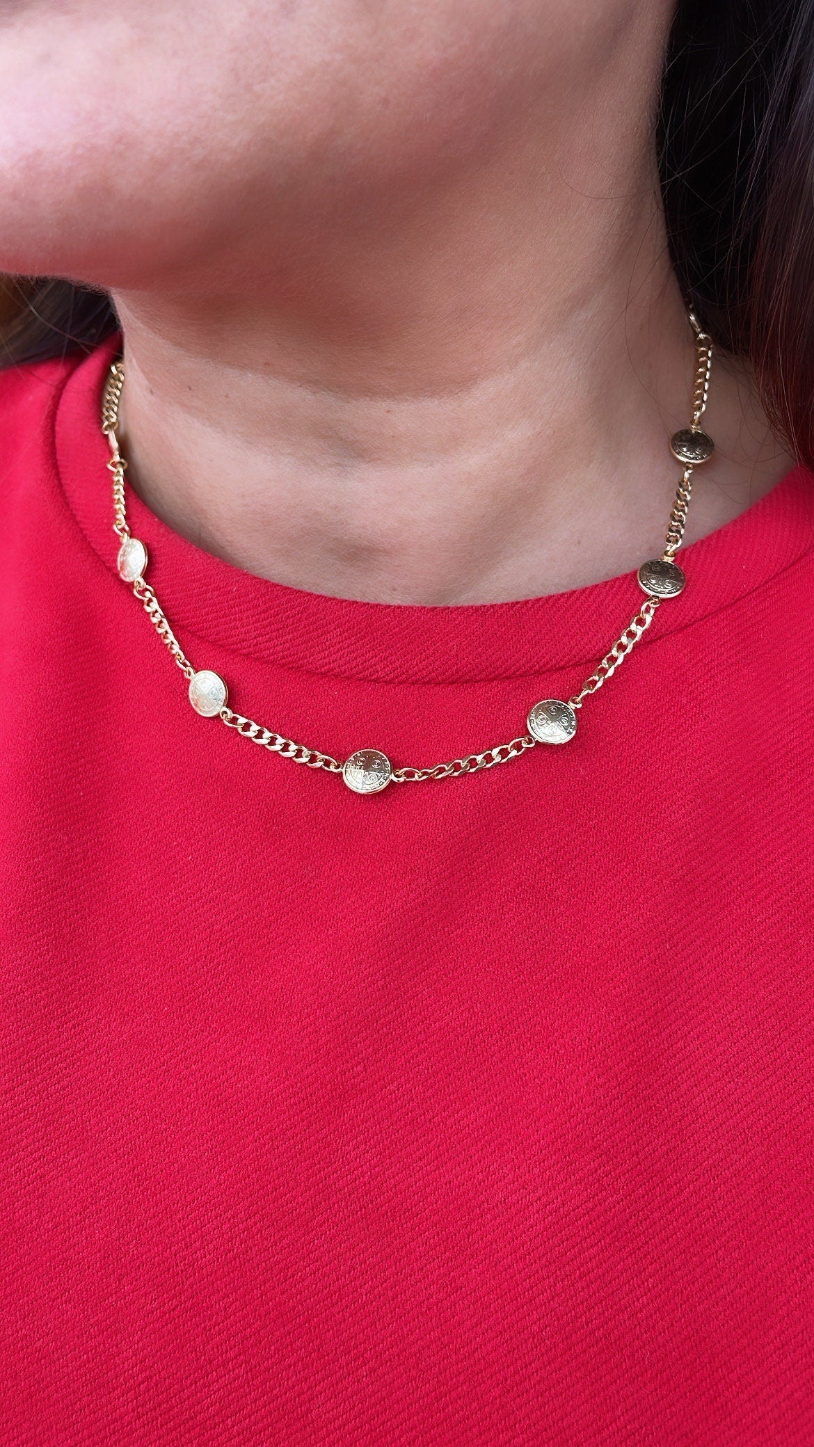 18k Gold Filled 8mm medallion and cuban link St Benedict Choker