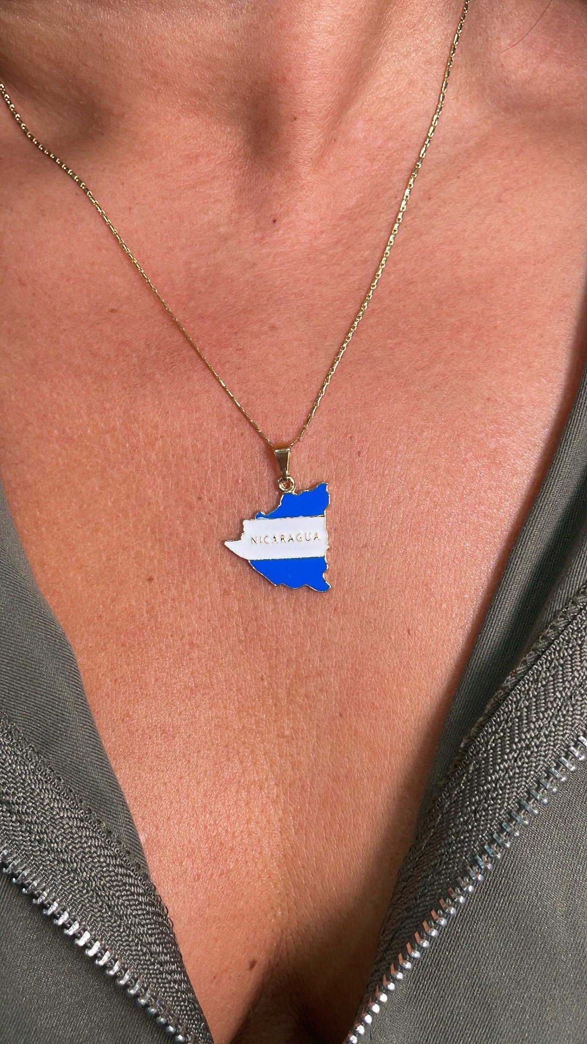 18k Gold Filled Enamel Nicaragua Pendant, Nicaragua Jewlery, Nicaragua Pendant