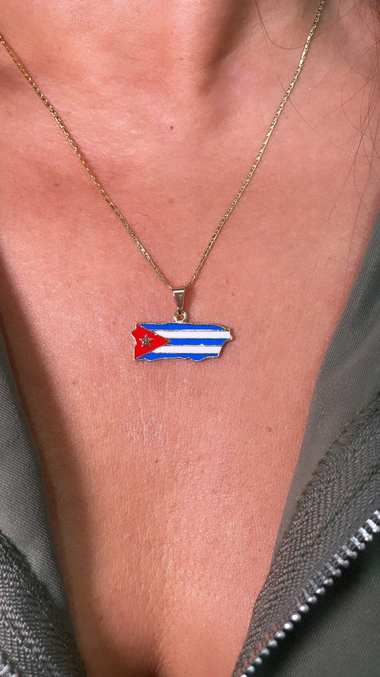 18k Gold Filled Enamel Cuban Pendant, Cuban Flag Jewlery, Gold Enamel pendant, Bandera de Cuba