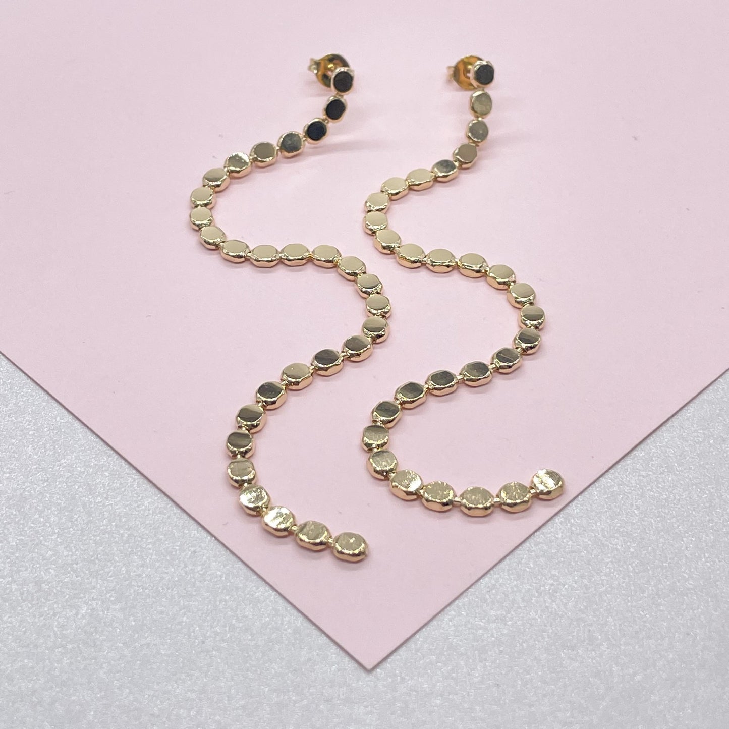 18k Gold Filled FlatPlain Beaded Dangle Earrings