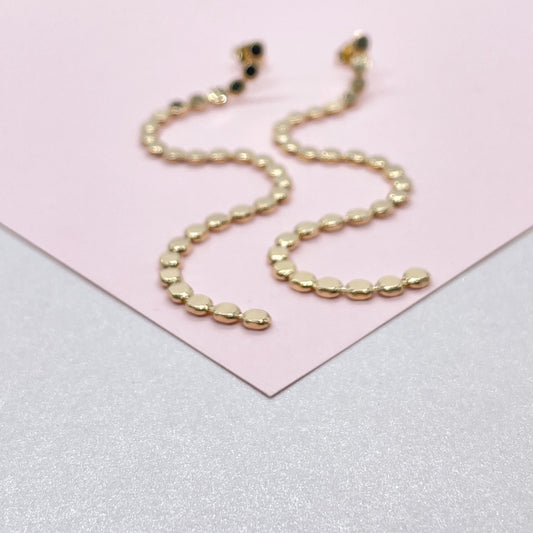 18k Gold Filled FlatPlain Beaded Dangle Earrings