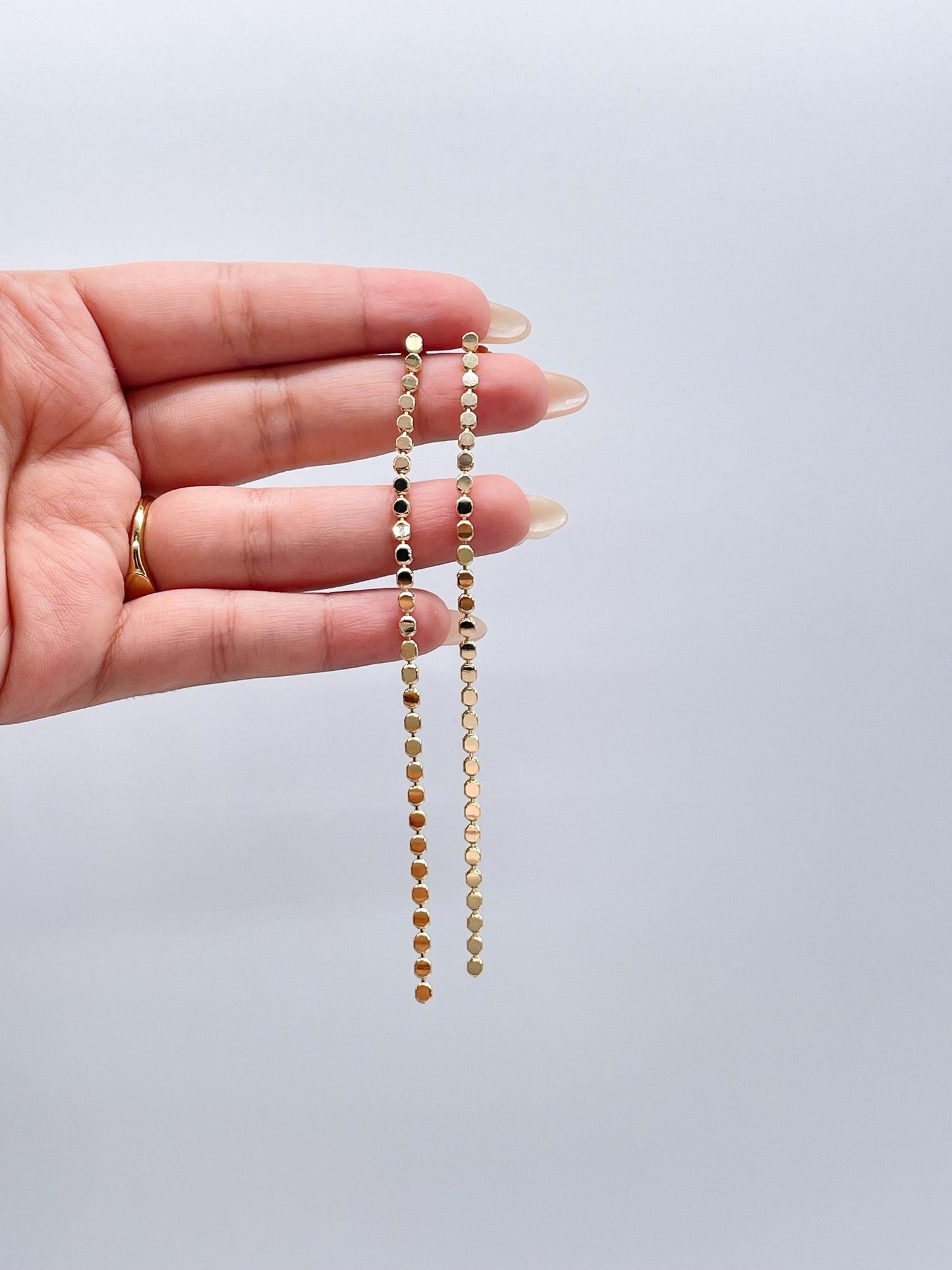 18k Gold Filled FlatPlain Beaded Dangle Earrings