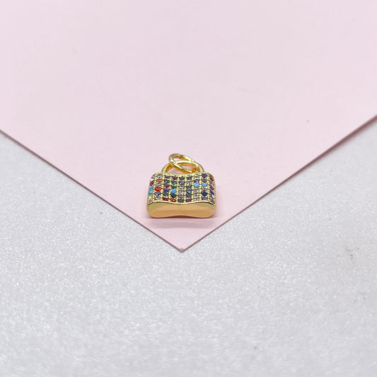 18k Gold Filled Chunky Colorful Pavé Lock Pendant