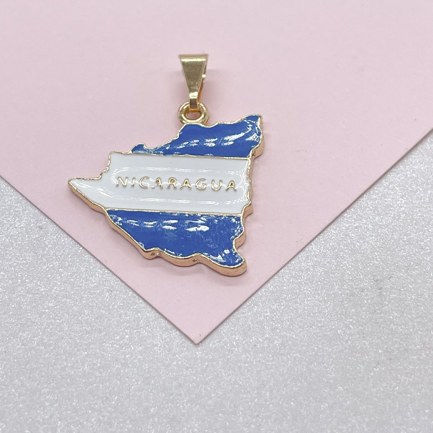18k Gold Filled Enamel Nicaragua Pendant, Nicaragua Jewlery, Nicaragua Pendant