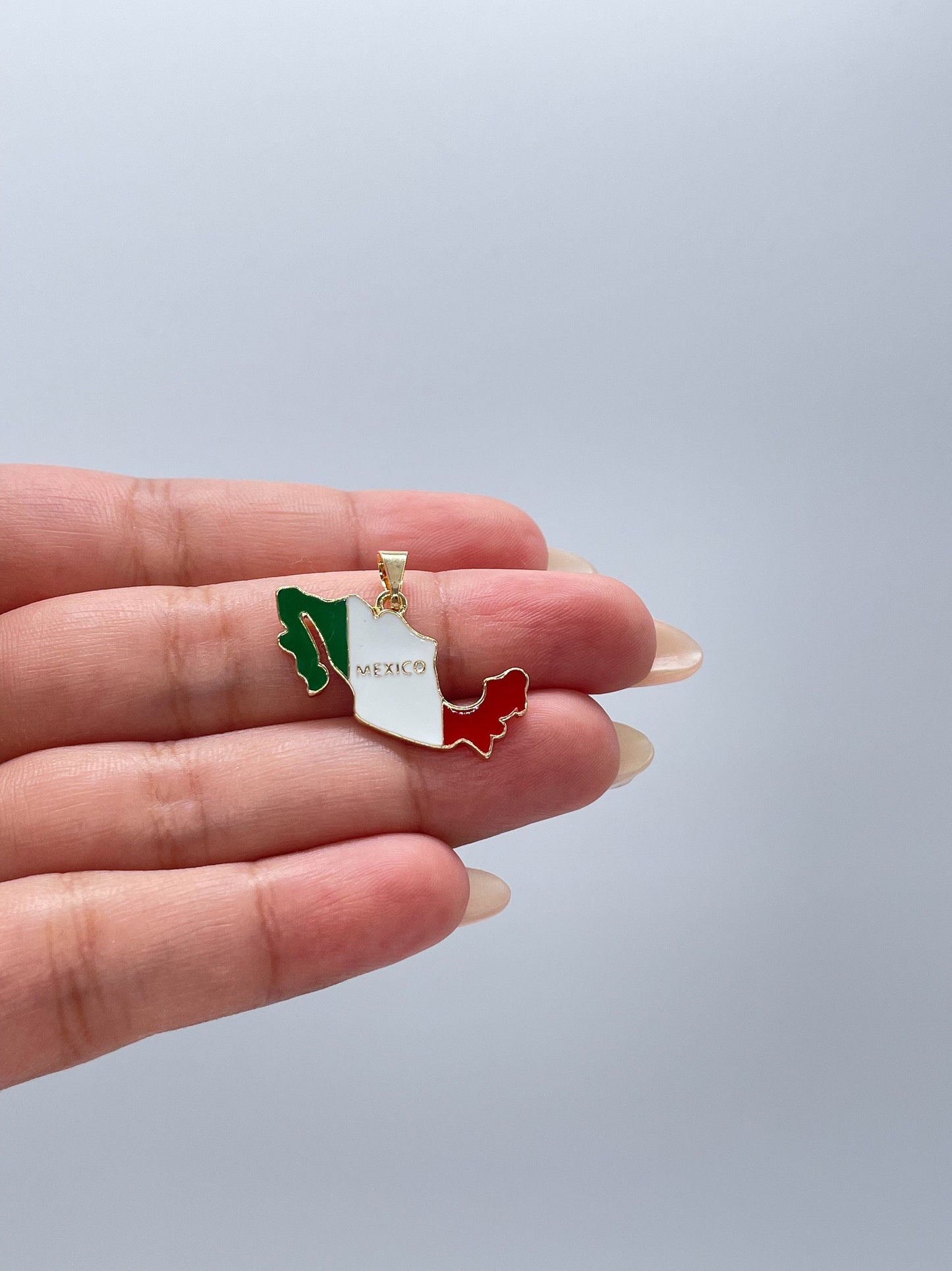 18k Gold Filled Enamel Mexican Flag Pendant, Mexican Jewlery, Birthday Gift