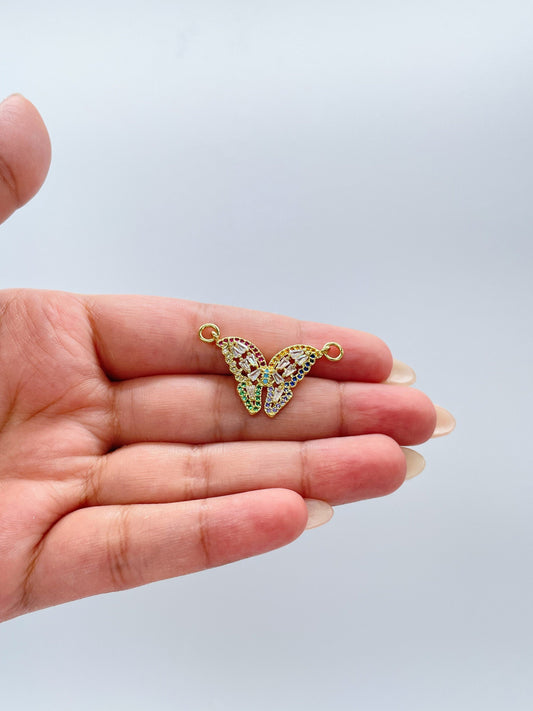 18k Gold Filled Butterfly Charm with Colorful Micro Pave Zirconia Multicolor Butterfly Pendant