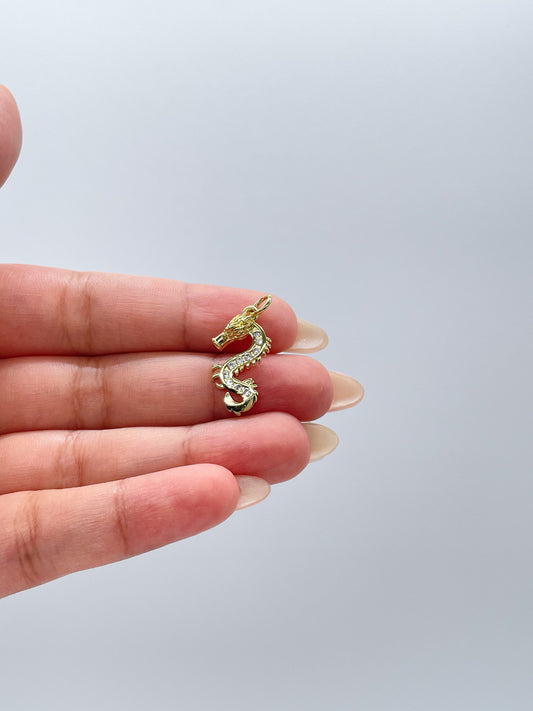 18k Gold Filled Pave Small Dainty Chinese Dragon