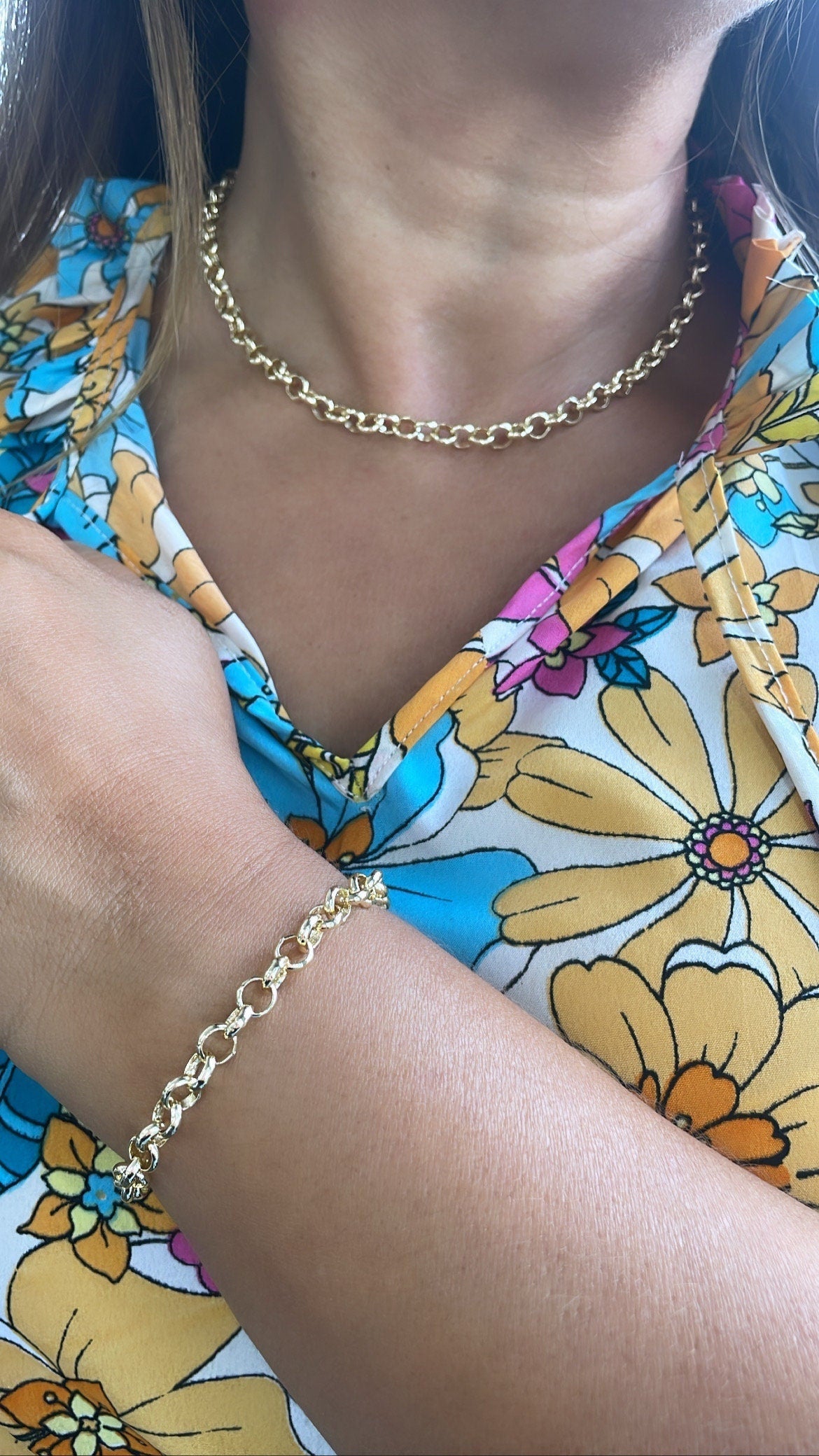 18k Gold Filled 4mm Dainty Rolo Chain and Bracelet