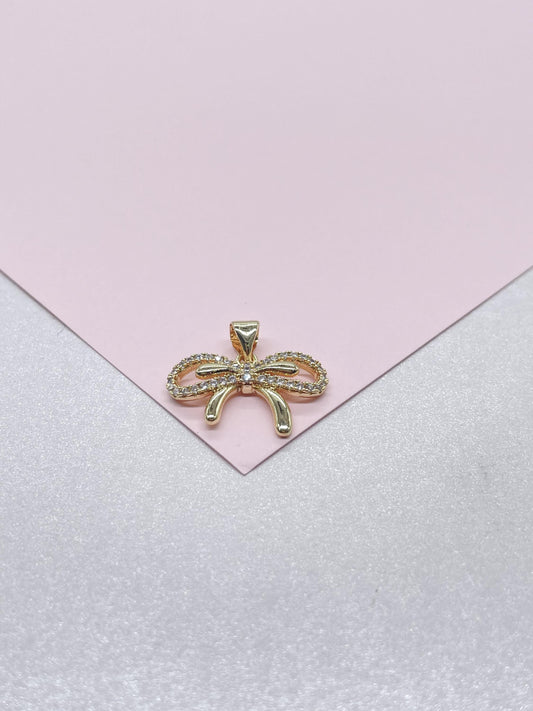 18k Gold Filled Dainty CZ Bow Pendant Charm