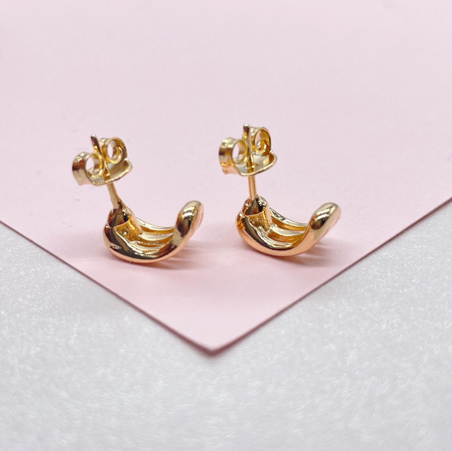 18k Gold Filled Open Smooth Tiny 3 Rowwed Earring Stud