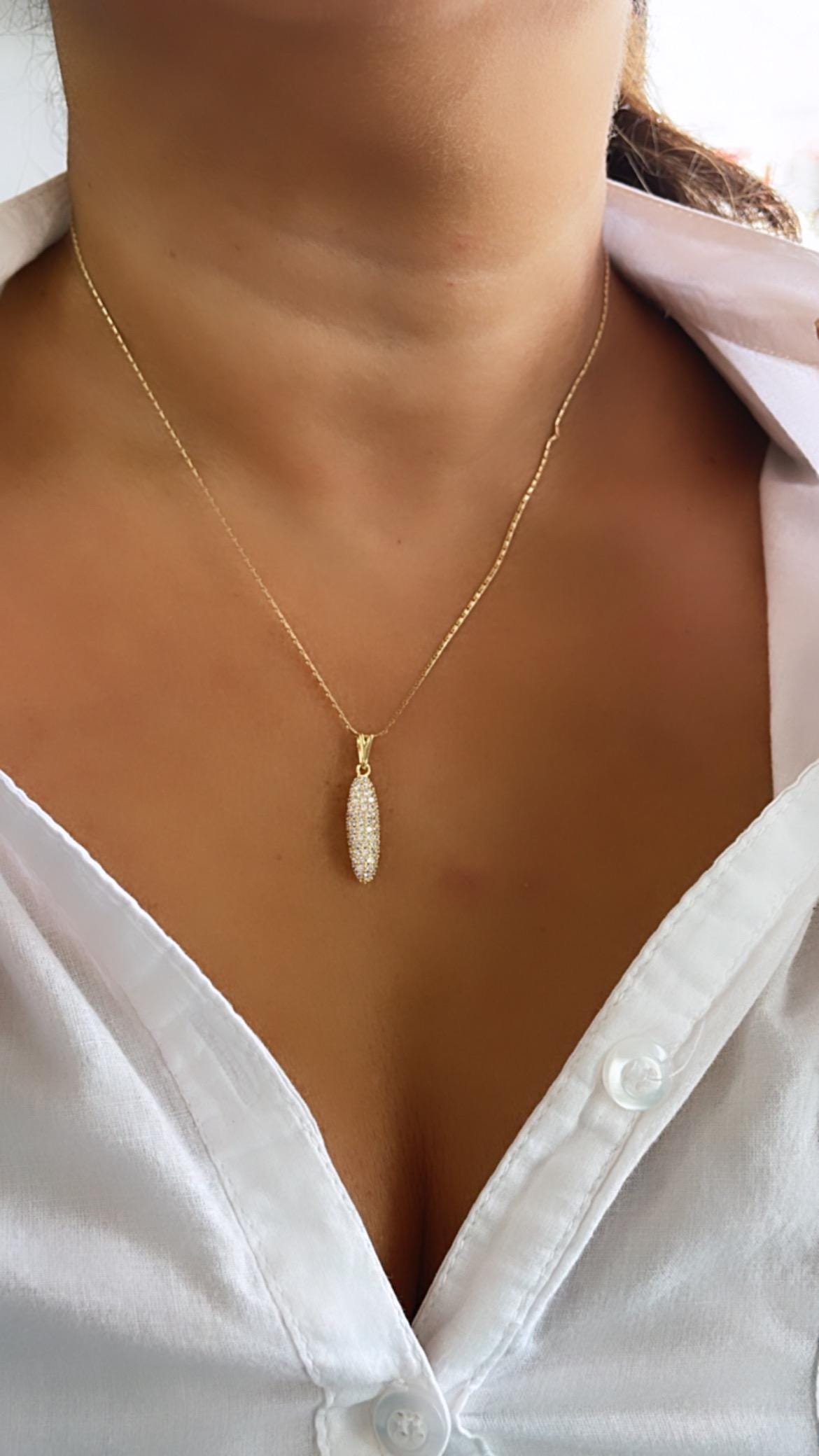 18k Gold Filled Mini Bullet CZ Charm Pendant