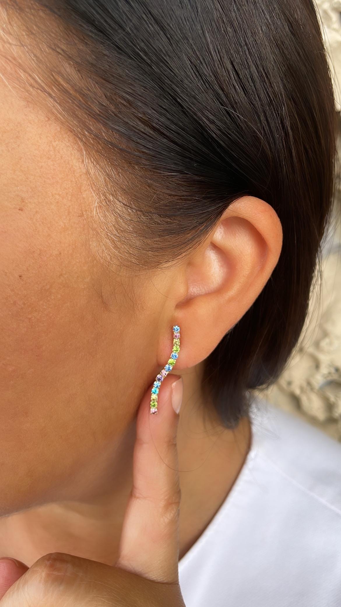 18k Gold Filled Dainty Colorful CZ Pave Line Stud Earring