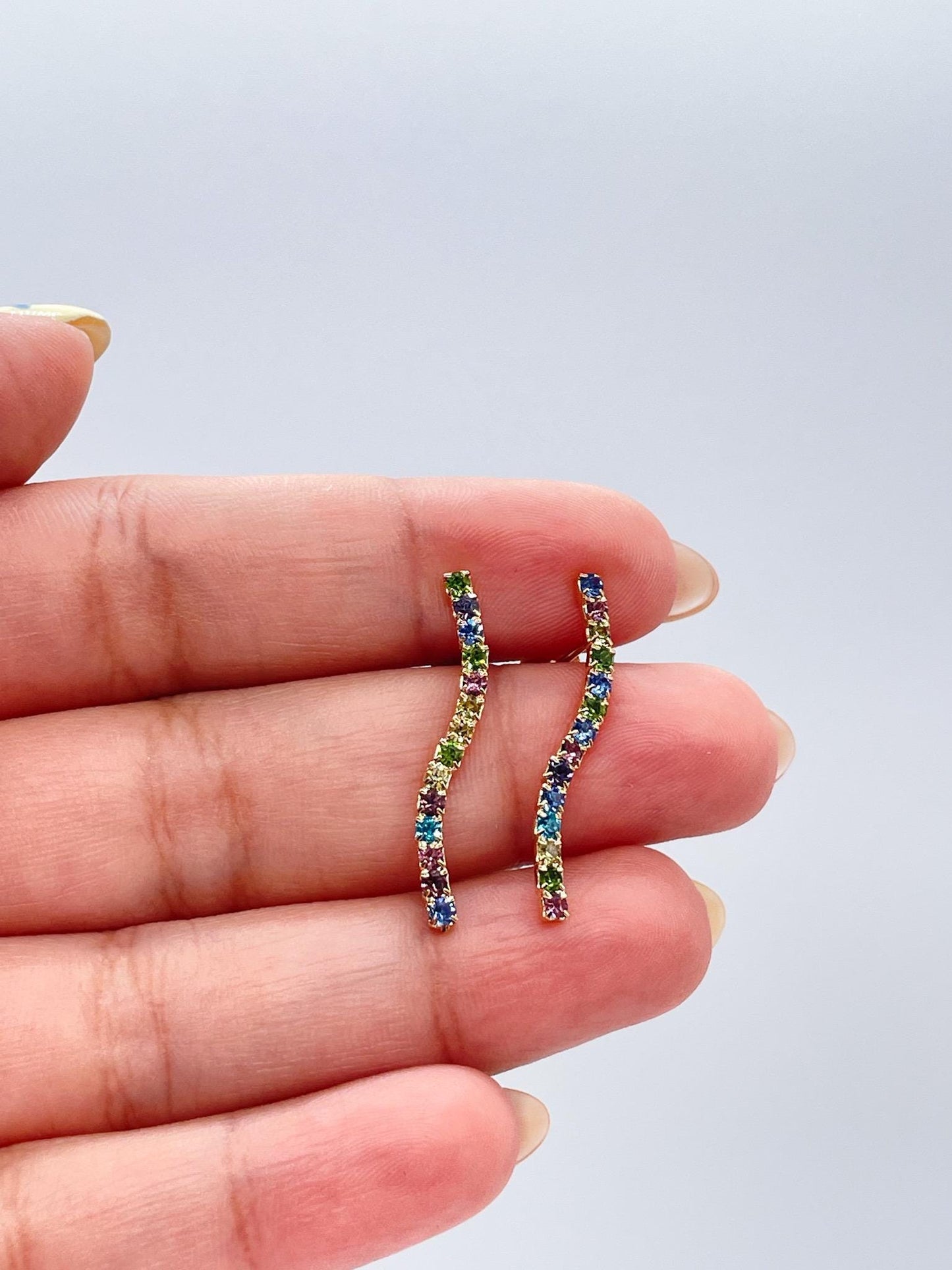 18k Gold Filled Dainty Colorful CZ Pave Line Stud Earring