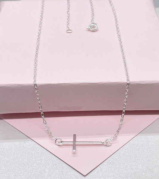 18k Silver Filled Curb Link Choker with Dainty Flat Cross Necklace, Minimalistic Choker, Dainty Cross, Religious Necklace