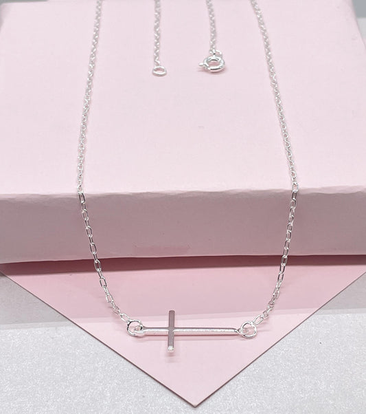 Silver Filled Curb Link Choker: Dainty Cross Necklace, Religious Jewelry