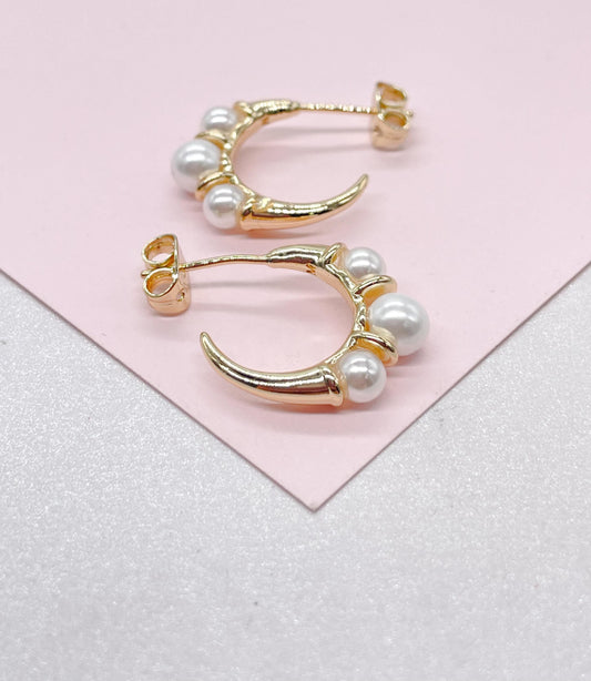 18k Gold Filled Smooth Gold Plain Hoop With Peal Beads Engraved