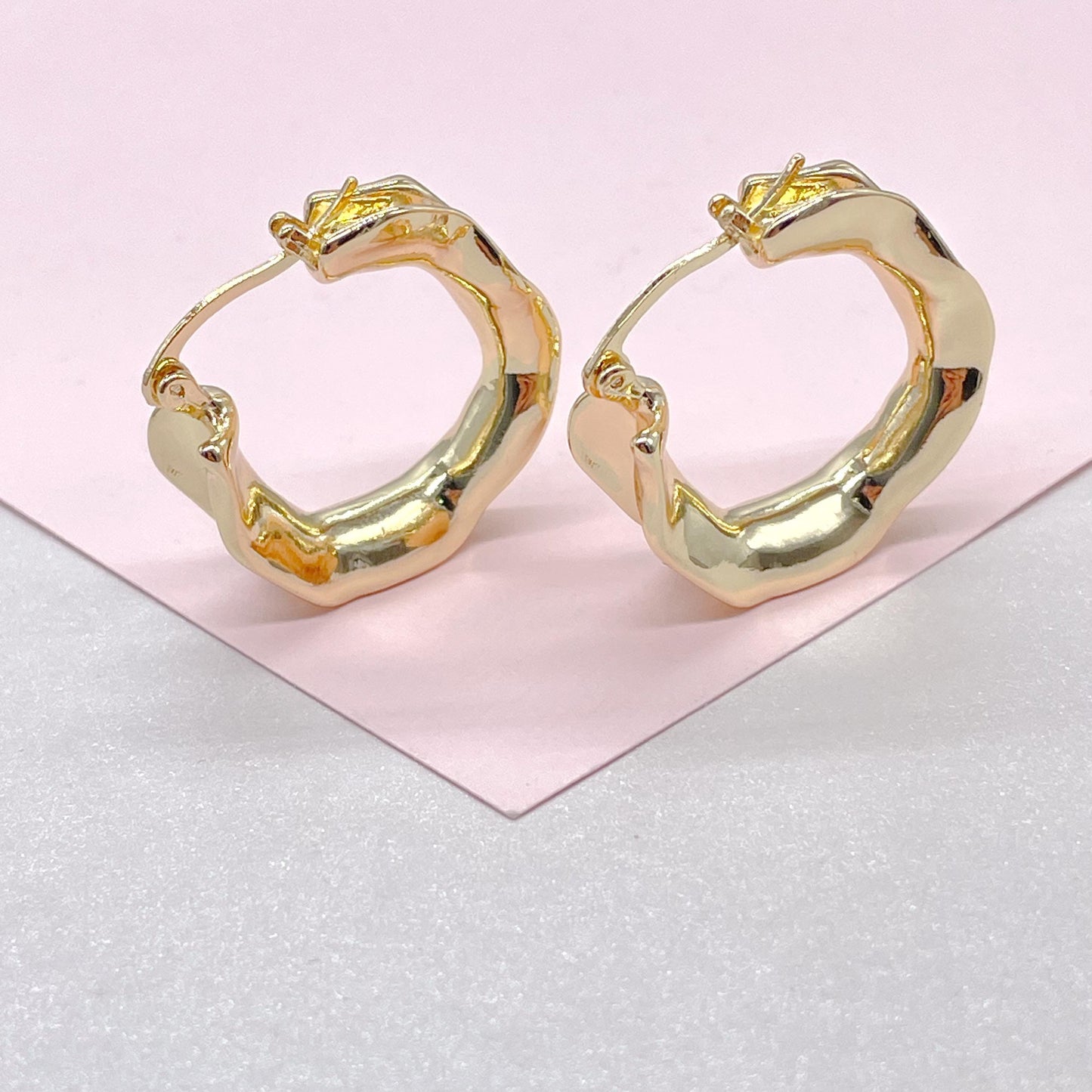 18k Gold Filled Smooth Sharp-Edged Wrinkle Hoop