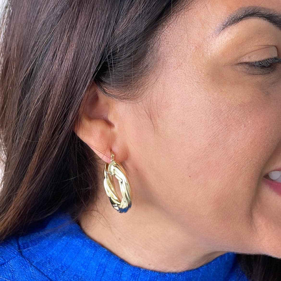18k Gold Filled Twisted 7mm Thick Hoop Earrings, Thick and Flat Hoop