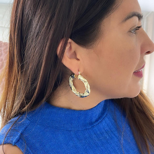 18k Gold Filled Twisted 7mm Thick Hoop Earrings, Thick and Flat Hoop