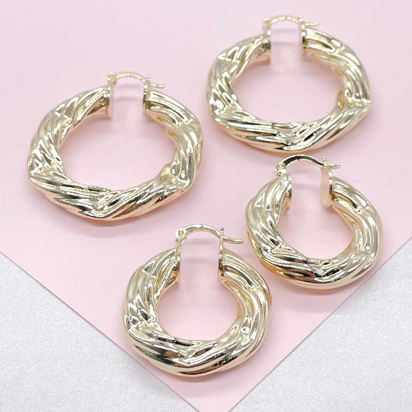 18k Gold Filled Twisted 7mm Thick Hoop Earrings, Thick and Flat Hoop