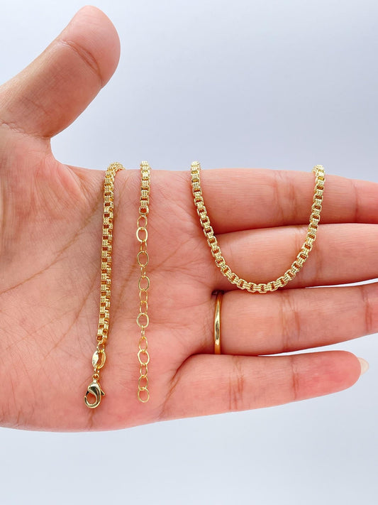 18k Gold Filled Scored Texture XL Link 3mm Box Chain Necklace