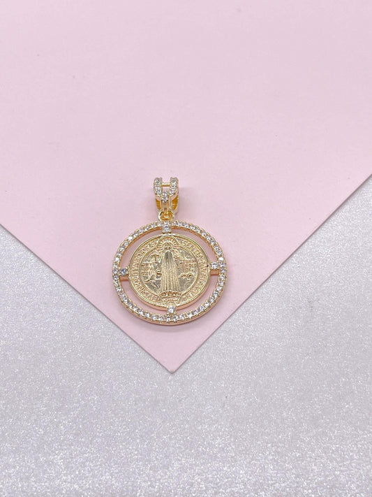 Sophisticated 18k Gold Filled St. Benedict Charmed Crowned With Micro CZ Stones
