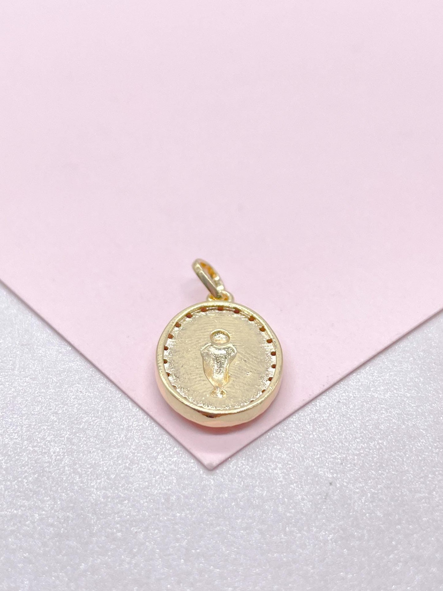 18k Gold Filled Virgin Mary Medallion Pendant Crowned with CZ Stones