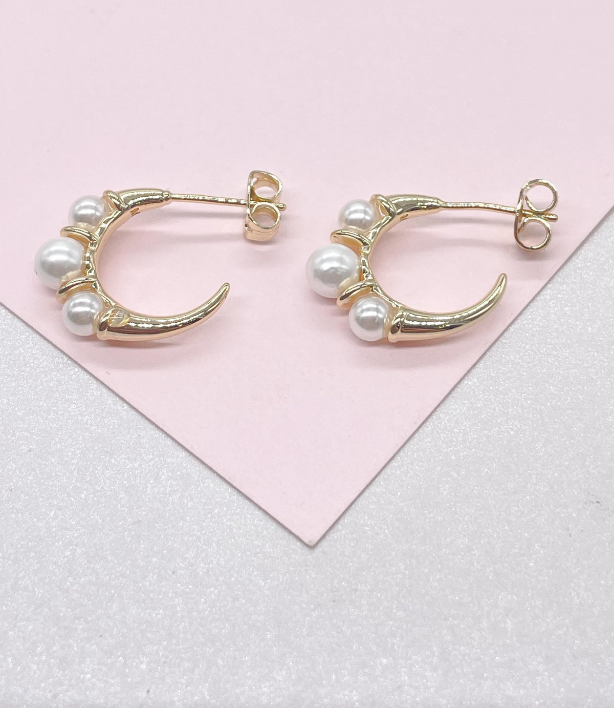 18k Gold Filled Smooth Gold Plain Hoop With Peal Beads Engraved