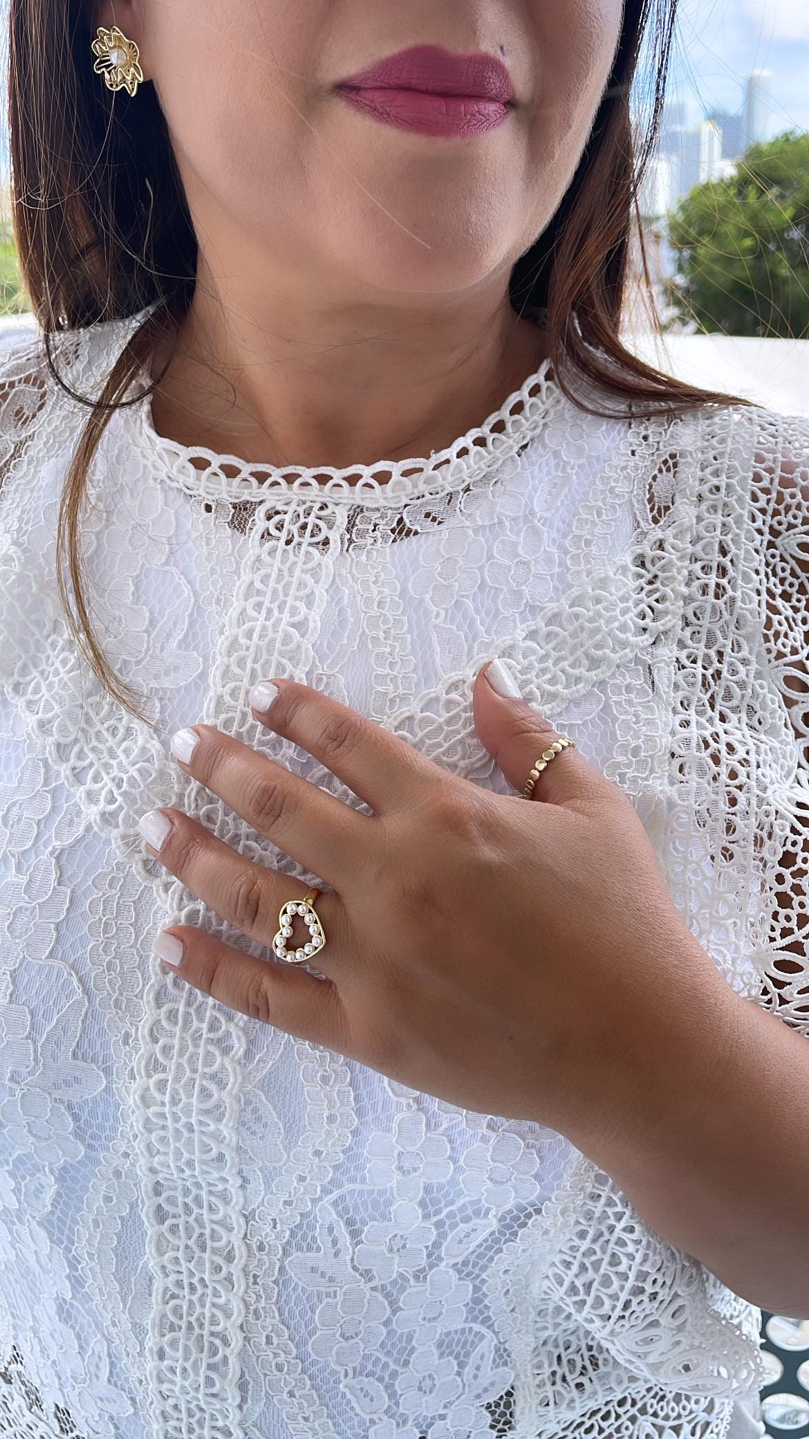 Adjustable 18k Gold Filled Pearl Heart Outline Ring