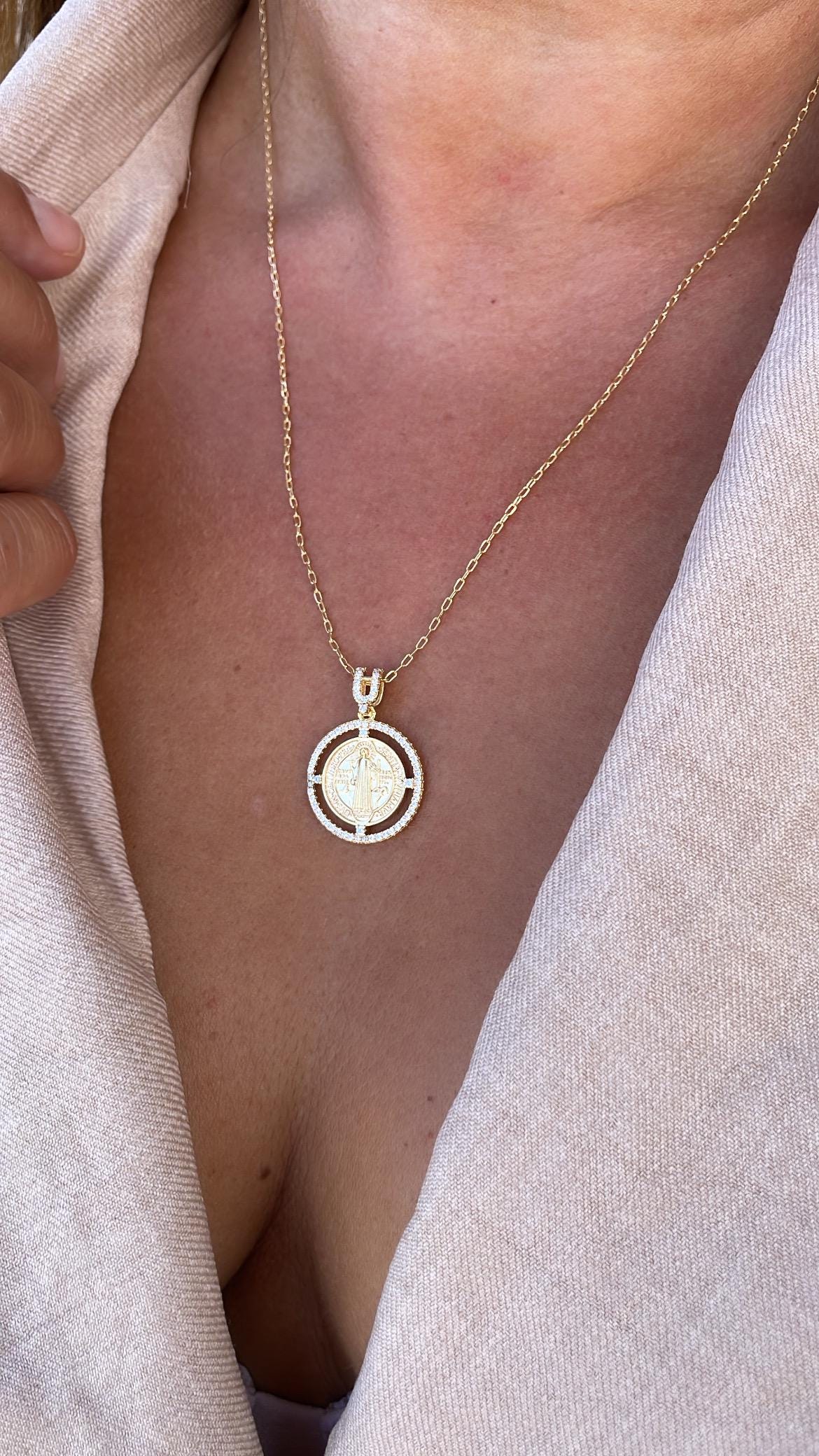 Sophisticated 18k Gold Filled St. Benedict Charmed Crowned With Micro CZ Stones