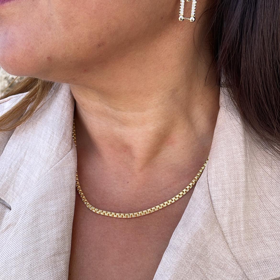 18k Gold Filled Scored Texture XL Link 3mm Box Chain Necklace