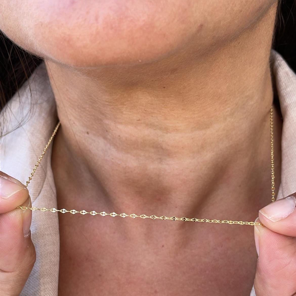 Dainty 18k Gold Filled Thin Sequin Mariner Link Chain