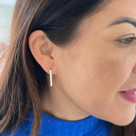 18k Gold Filled Minimalist Rectangle CZ Pave Hoop Earring