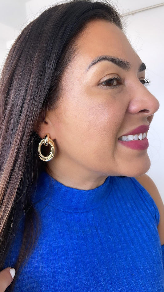 18k Gold Filled Doubled Layered Soft Angled Earrings, Long Oval statement earrings