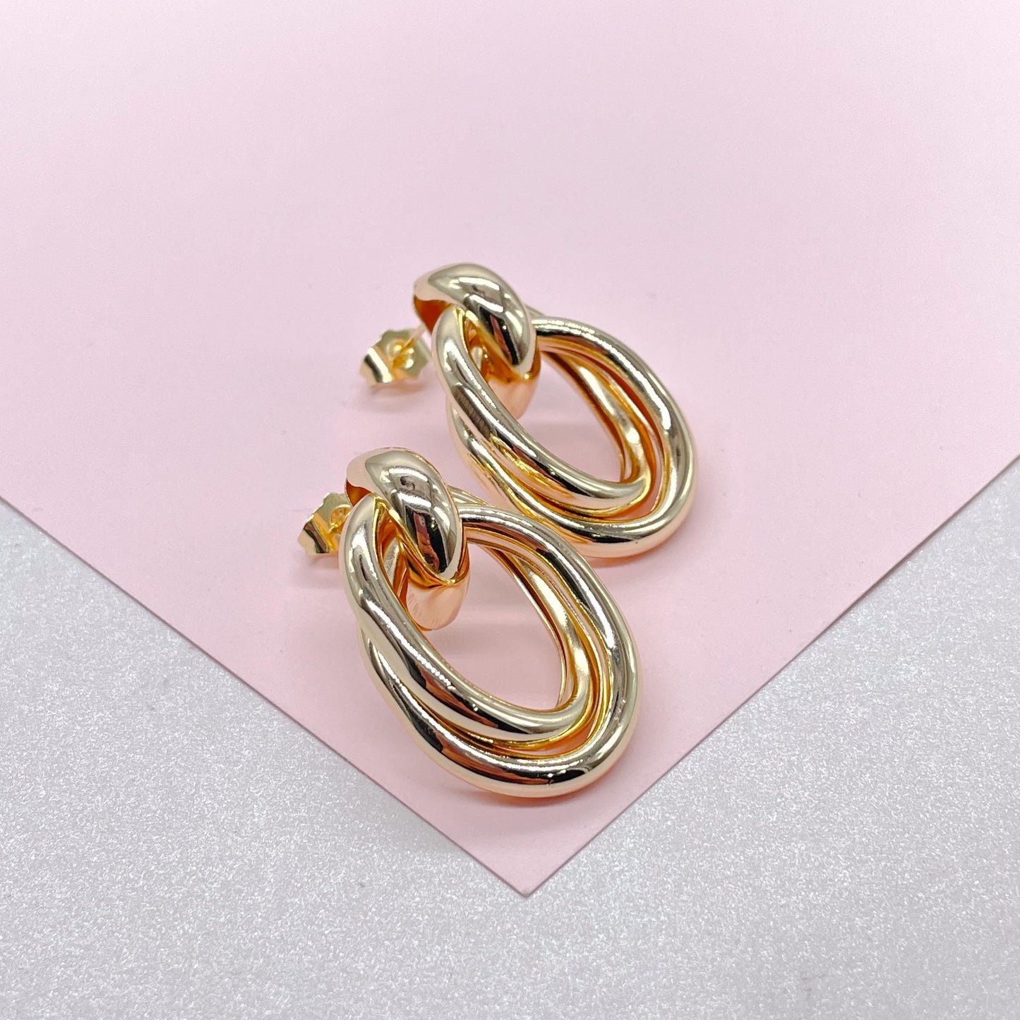 18k Gold Filled Doubled Layered Soft Angled Earrings, Long Oval statement earrings