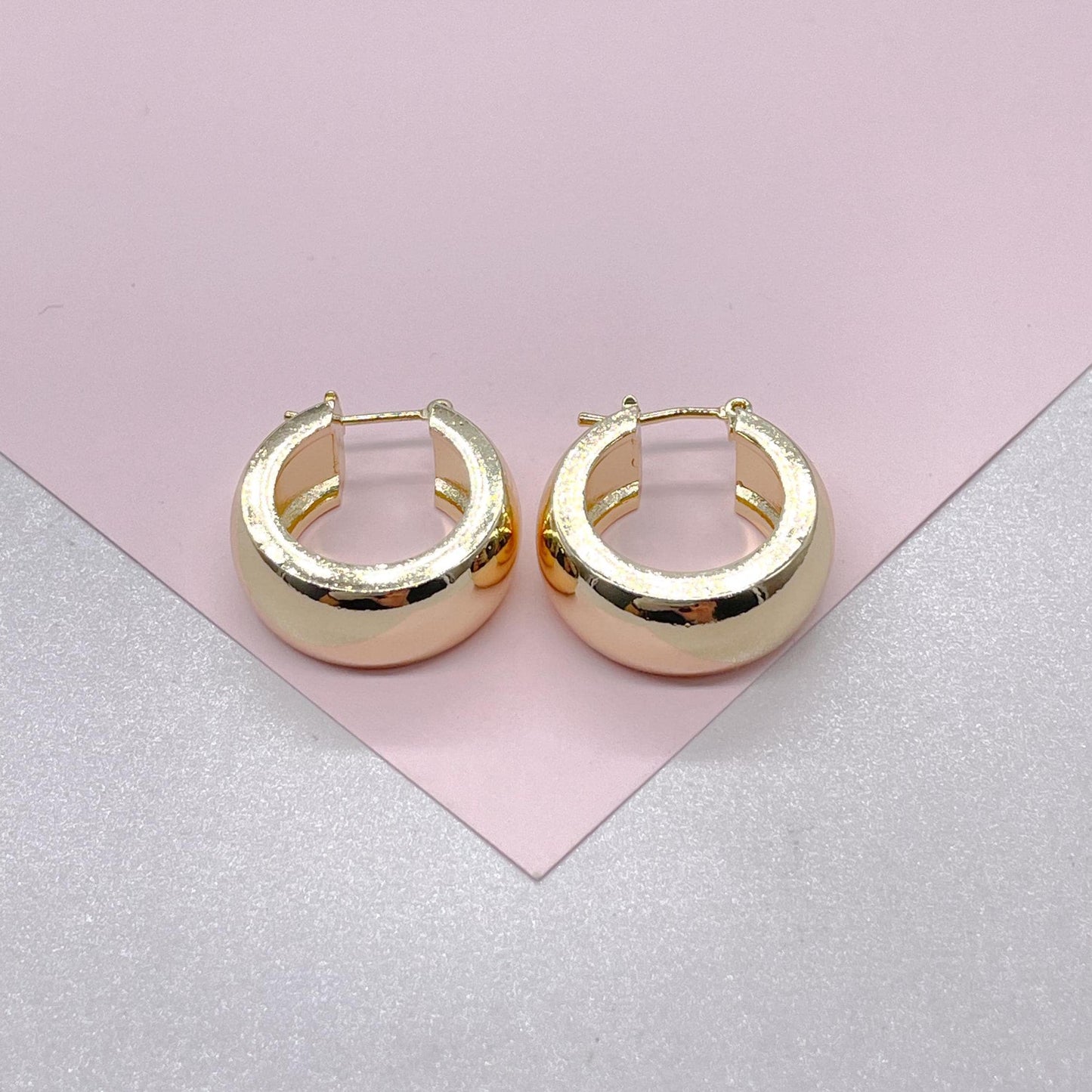 18k Gold Filled Smooth Extra Wide Sharp-Edged Hoop Earring